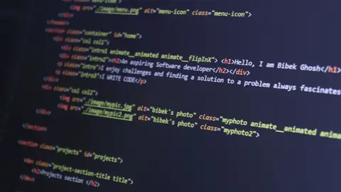 Colorful HTML code displayed on a computer screen for programming projects.