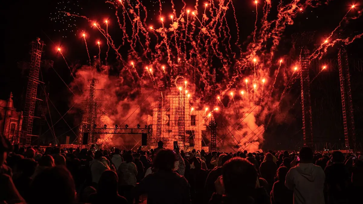 Dazzling fireworks light up the night sky during a festival in Mexico City.