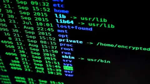 Close-up of colorful text on a computer screen, showcasing cybersecurity concepts.
