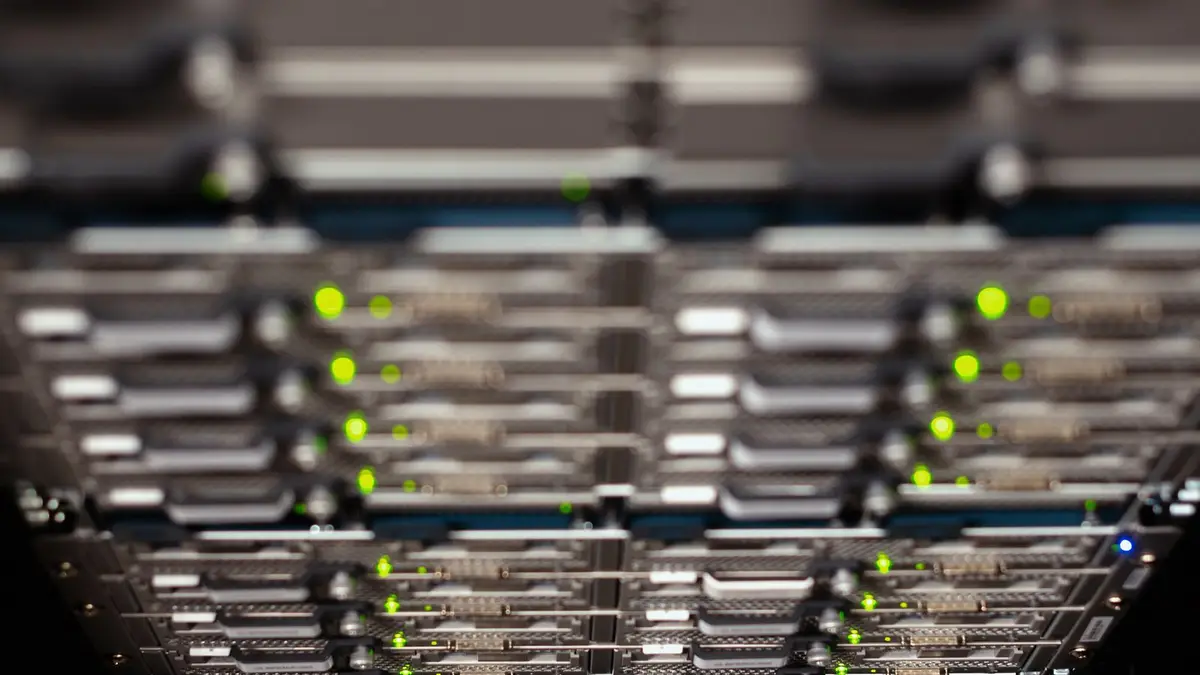 From above contemporary server cable trays without wires located in modern data center